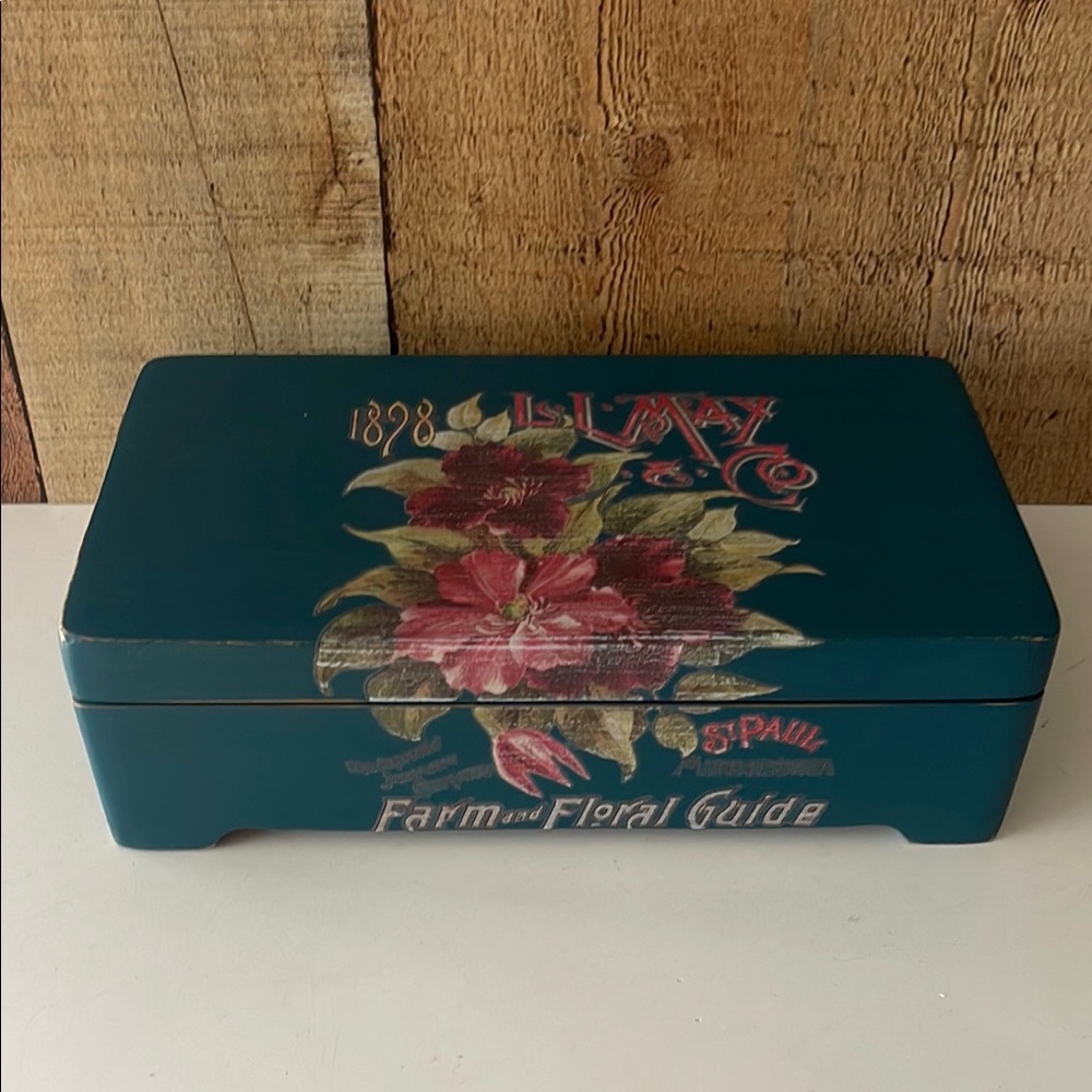 Upcycled wooden trinket box with a vintage style floral transfer